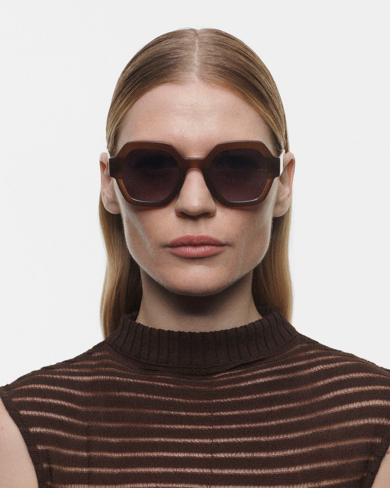 GRACE: Geométricas Acetato Marrón sunglasses by GIGI STUDIOS 3888